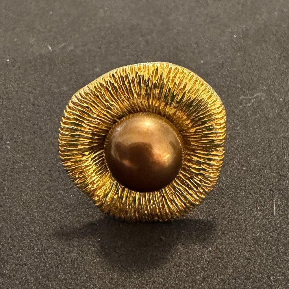 SS Gold Tone Brown Pearl Veronese Flower Ring Size 8.75